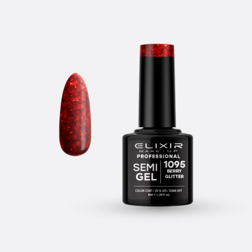 Elixir Make Up Semigel Color Coat Soak Off  1095 - Berry Glitter 8ml